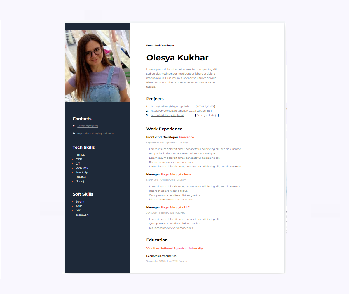 Screenshot of the resume website